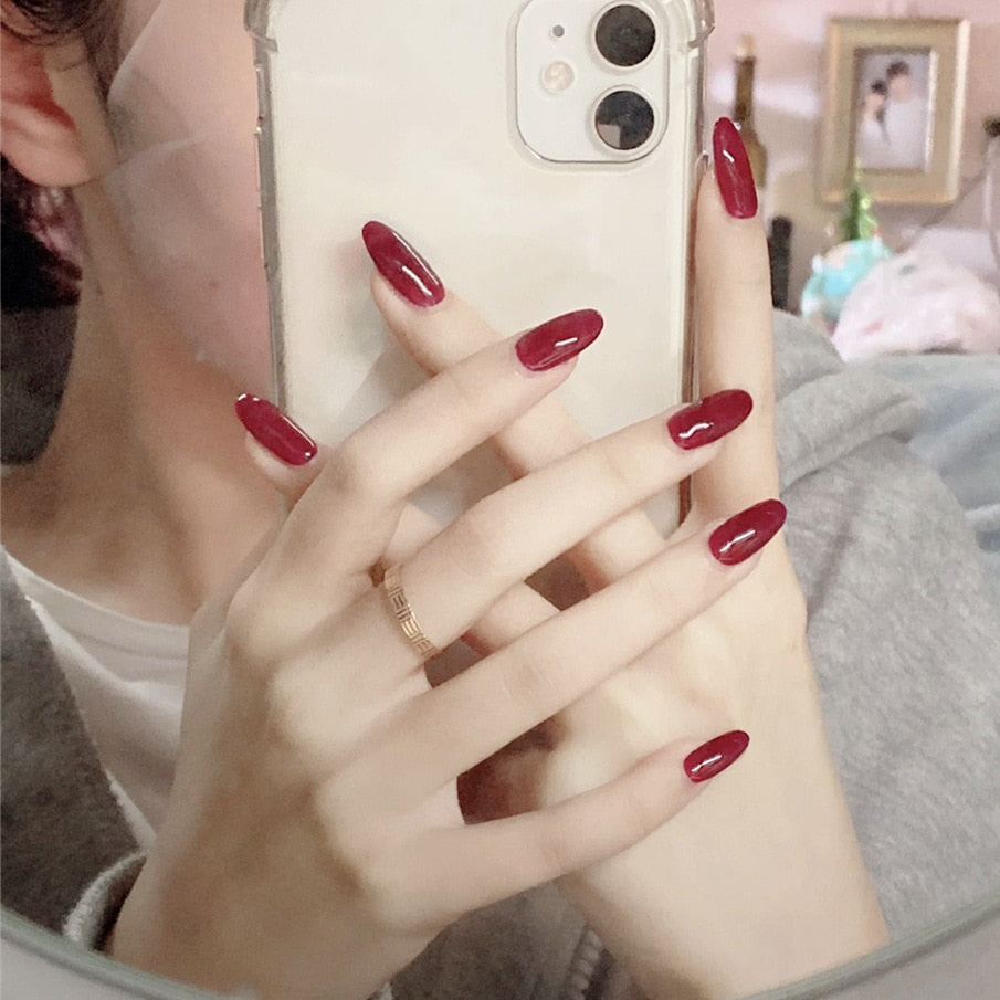 24pcs Press on Nails Short Fake Nails with Glue Jelly Gradient Design Detachable Artificial Nail Acrylic Coffin False Nails Tips