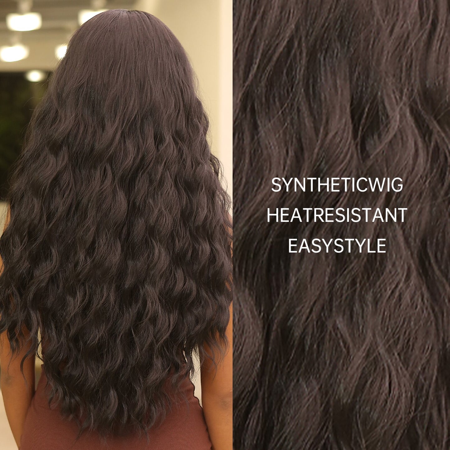 13x4Long Curly Wavy Lace Front Synthetic Wigs Dark Black Brown Deep Wave Lace Wigs Natural Cosplay Futura Hair