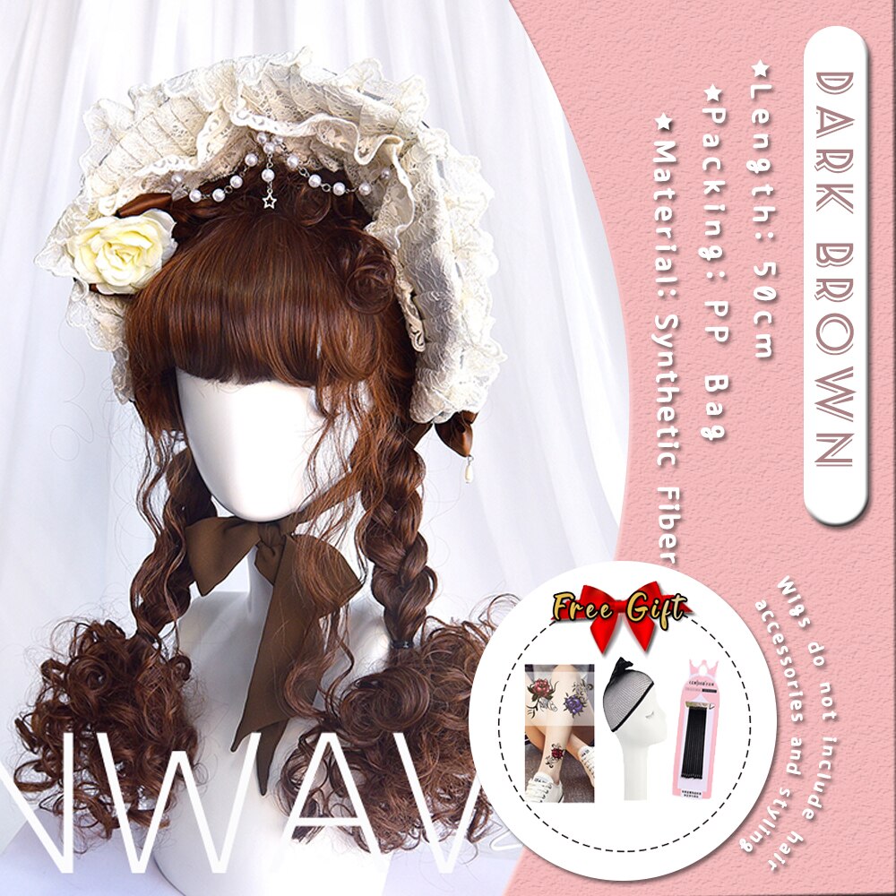Extra Long Curly Hair with Bangs Cosplay Party Lolita Synthetic Wigs Heat Resistant Fiber