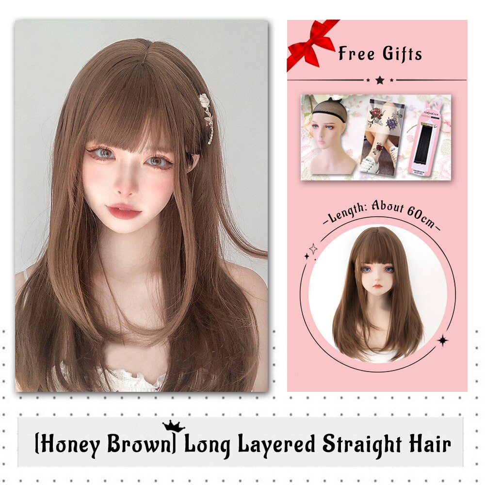 Brown Black Gold Wool Roll Synthetic Wig For Women Long Roll Wig Bangs Cosplay Party Heat Resistant Hair