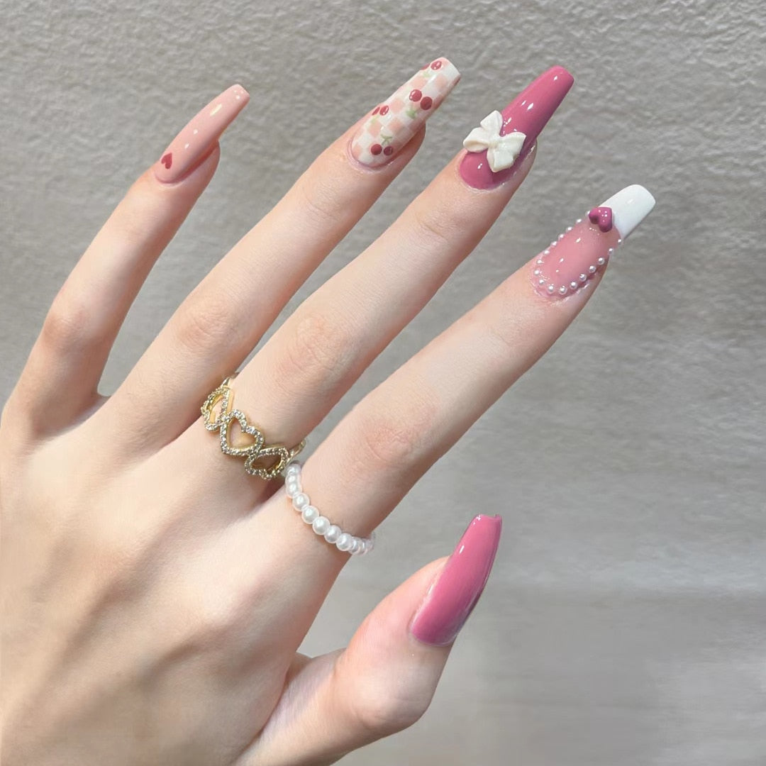24pcs Butterfly decorated false nails Removable Long Paragraph Manicure fake nail tips full cover acrylic for girls nail