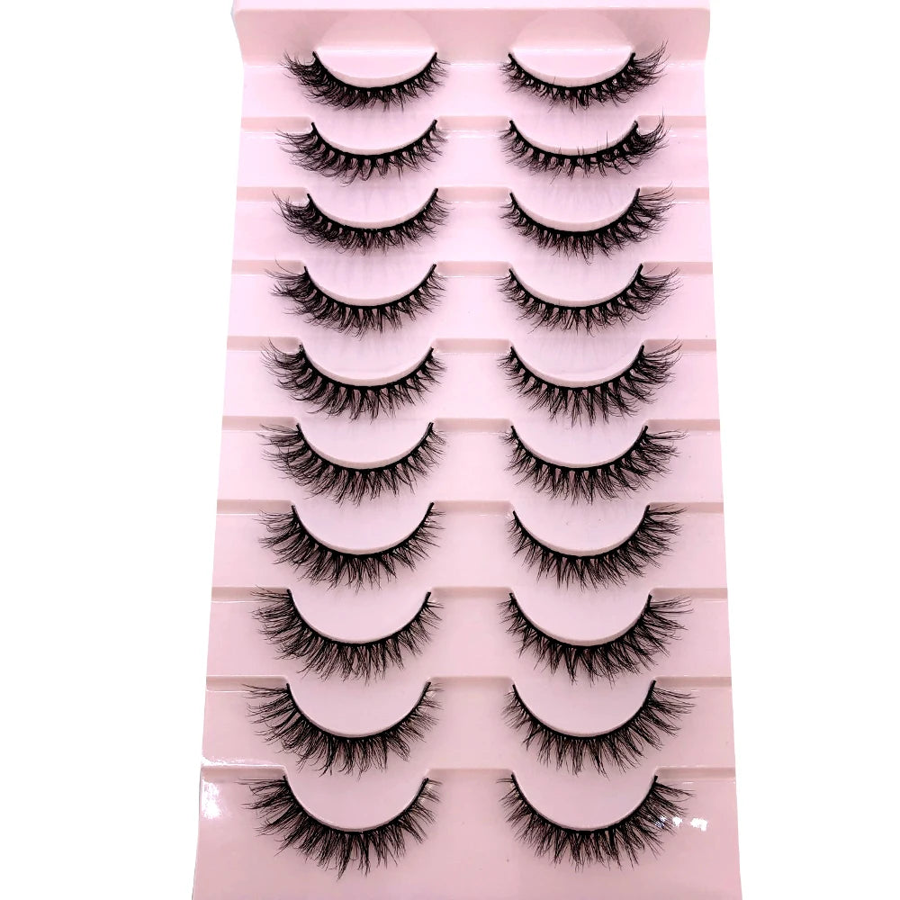 10 Pairs 3D Faux Mink Hair False Eyelashes Natural Messy Eyelash Crisscross Wispy Fluffy Lashes Extension