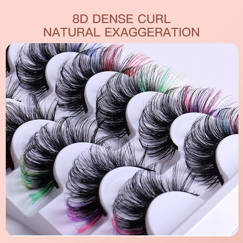 Lashes extensions Russian Volumes 7 Pairs Colorful False Eyelashes D Curl Natural Fluffy Colored Makeup Faux Eyelash maquiagem