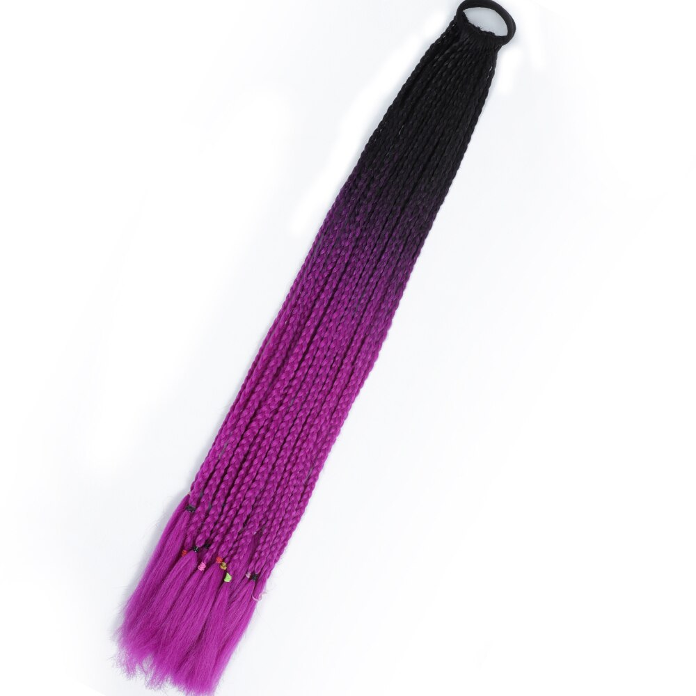 Colored Gradient Box Braided Ponytail For Girls With Elastic Hair Band Rubber Band Hair Accessories Wig Headband Hairpiece