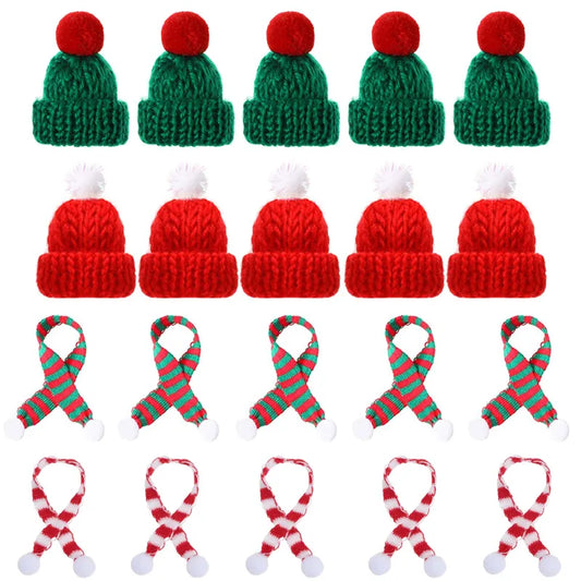 10pcs/20pcs Mini Santa Hat Christmas Scarf Hat Scarf Lollipop Wine Bottle DIY Xmas Party Home Dinner Table Decoration