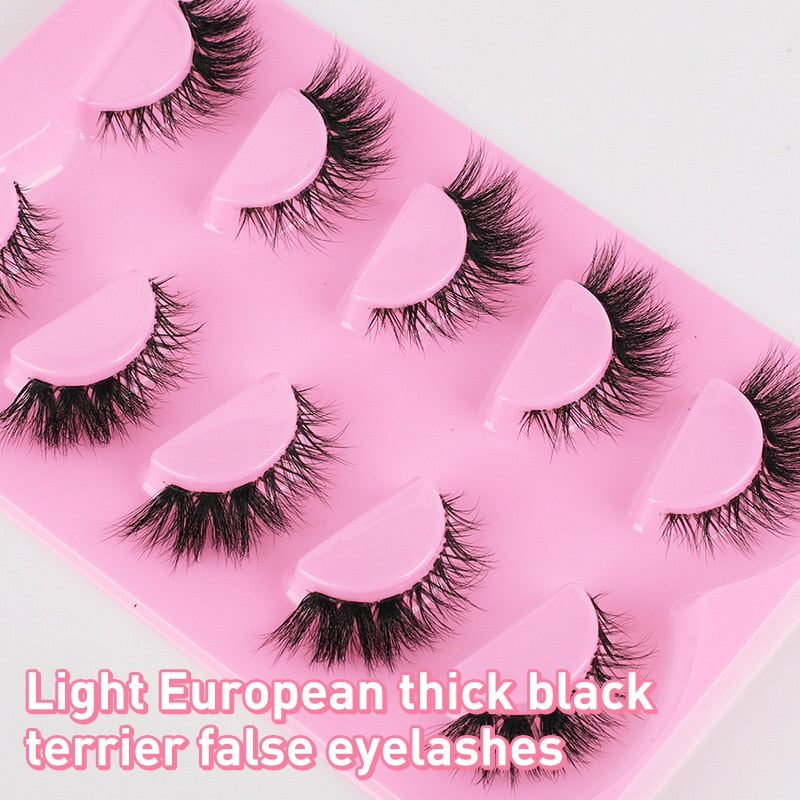 5pairs Lashes Manga Lashes 3D Clear Band Lashes Natural Look Wispy Mink Eyelashes Fluffy Cat Eye Lashes individual Eyelashes