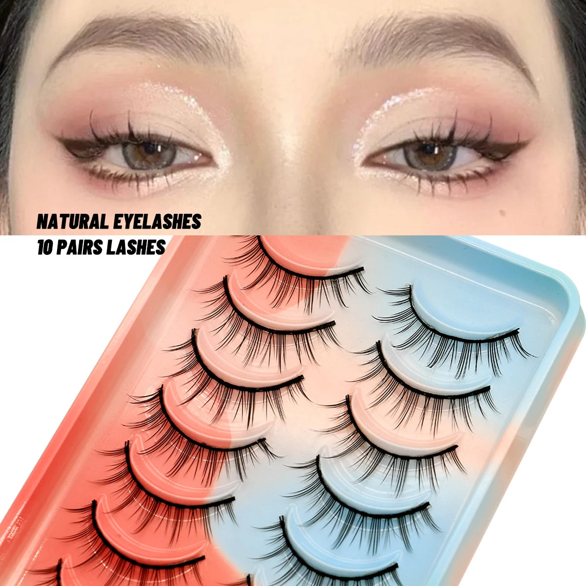 Natural Lashes 5/10 Pairs 3D Faux Mink Lashes Clear Band Soft Light Natural Eyelashes Natural Full Strip Manga Lashes