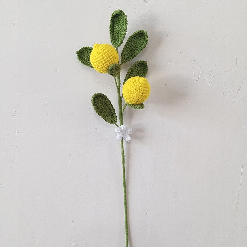 Finished Handmade Knitting Fruit Flowers For Gift Flowers Bouquets Lemon Blueberry Artificial Flower Party Decorations