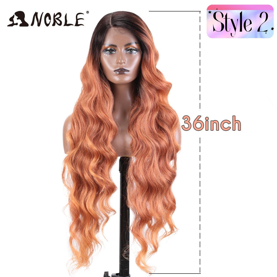 Synthetic Lace Front Wig Long Wavy 36 " Body Wavy Side Part Lace Wig For Women Lace Front Wig Ombre Blonde Cosplay Wig