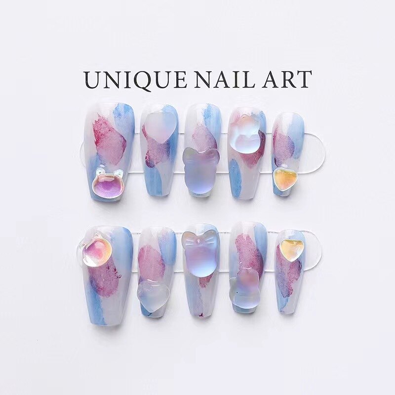 Blue Whale Handmade Wearable Fake Nails Mermaid Ocean Wearing Nails Sticker Reusable Press On Nail Patches Decoration