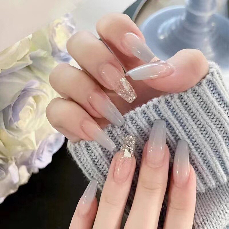 24pcs Butterfly decorated false nails Removable Long Paragraph Manicure fake nail tips full cover acrylic for girls nail