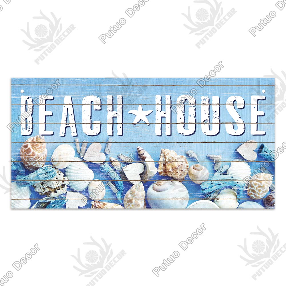 Putuo Decor Beach Home Signs Wood Wall Plaque Wooden Signs Welcome Decor Hanging Plate for Beach House Home Bedroom Tent Decor