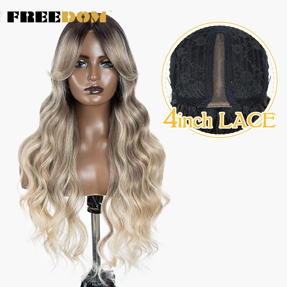 Synthetic Lace Wigs For Black Women Super Long Body Wavy Side Part Lace Wig Brown Ombre Blue Cosplay Wigs Heat Resistant