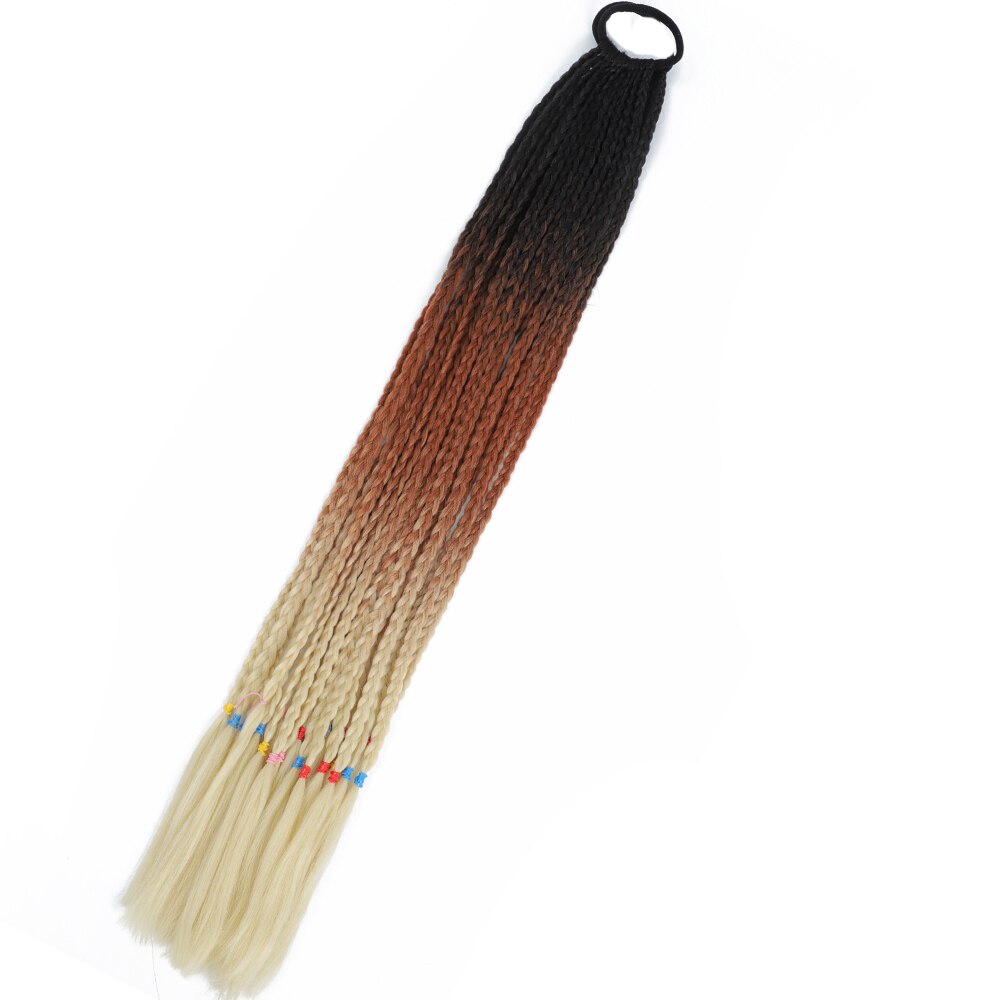 Colored Gradient Box Braided Ponytail For Girls With Elastic Hair Band Rubber Band Hair Accessories Wig Headband Hairpiece
