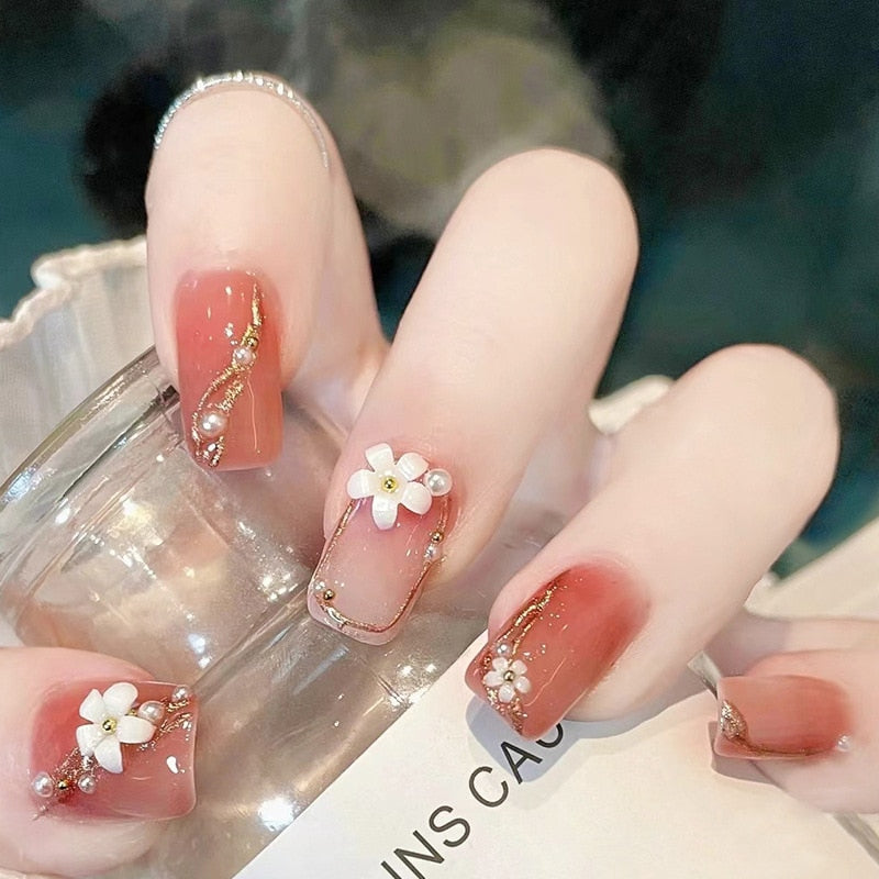 24pcs Butterfly decorated false nails Removable Long Paragraph Manicure fake nail tips full cover acrylic for girls nail