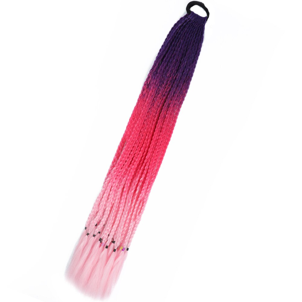 Colored Gradient Box Braided Ponytail For Girls With Elastic Hair Band Rubber Band Hair Accessories Wig Headband Hairpiece