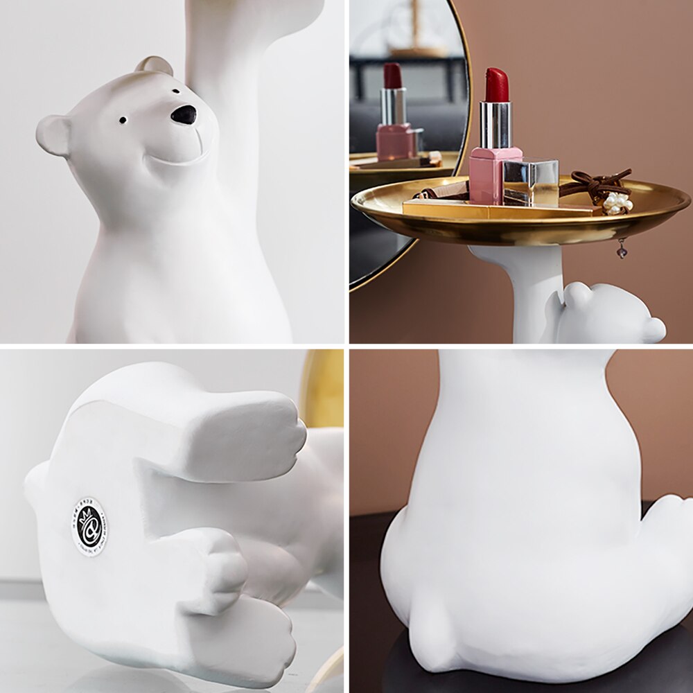 Resin White Bear Statue Modern Creative Animal Polar bear Figurine Home Office Desktop Storage Tray Ornaments Decor Sculpture