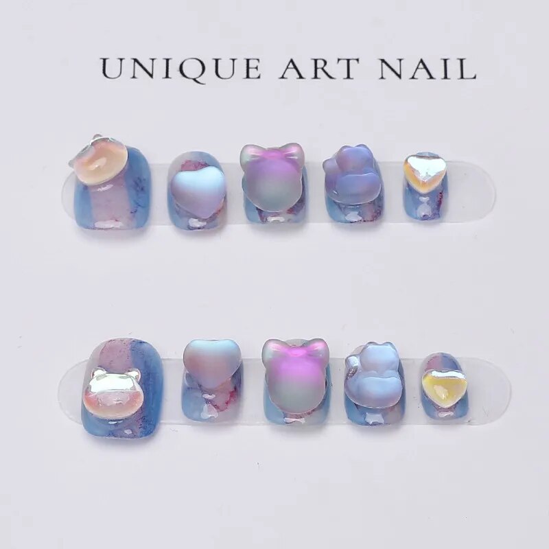 Blue Whale Handmade Wearable Fake Nails Mermaid Ocean Wearing Nails Sticker Reusable Press On Nail Patches Decoration