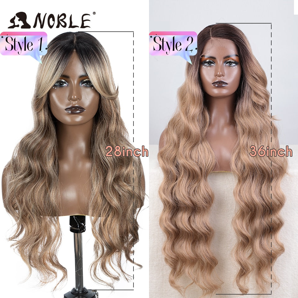 Synthetic Lace Front Wig Long Wavy 36 " Body Wavy Side Part Lace Wig For Women Lace Front Wig Ombre Blonde Cosplay Wig