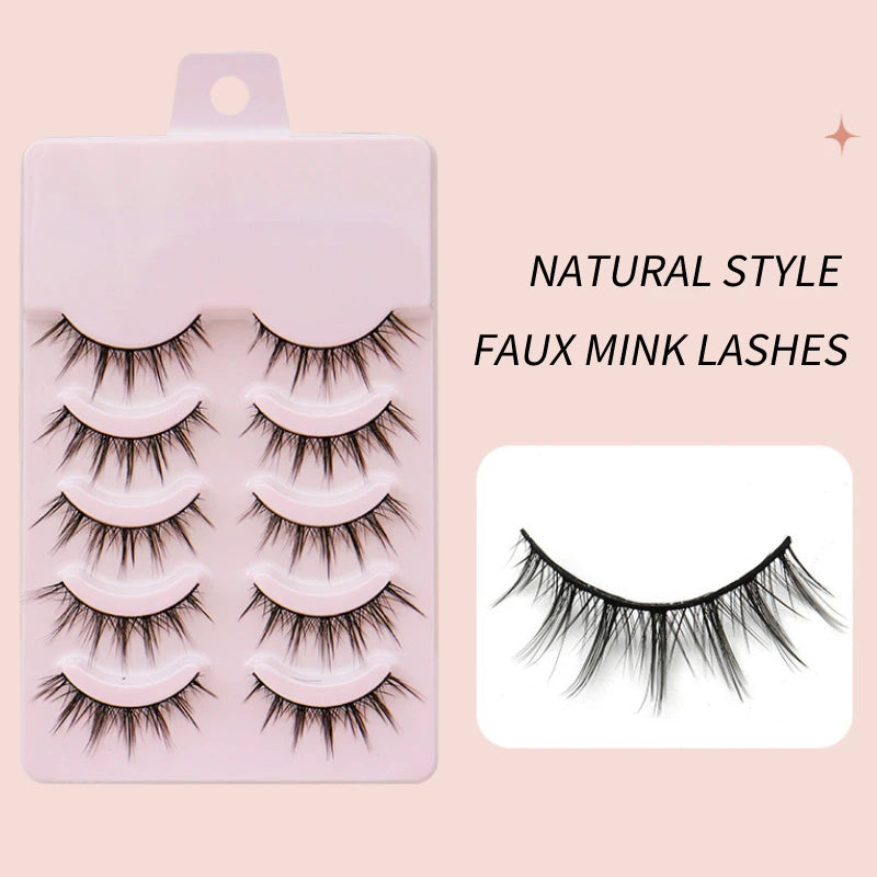 5 Pairs Manga Lashes Cos Dance Performance Eyelash Handmade Eyelashes Female Japanese 3D Natural Faux Mink Lash Extension
