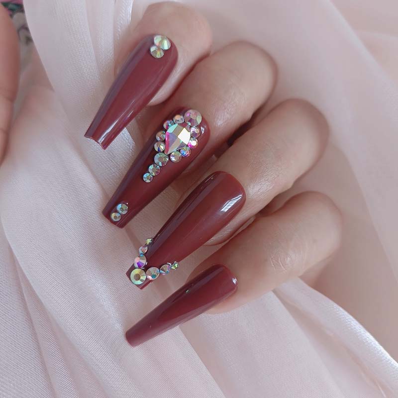24pcs luxury jewelry long ballet coffin fake nails crystal diamond Transparent