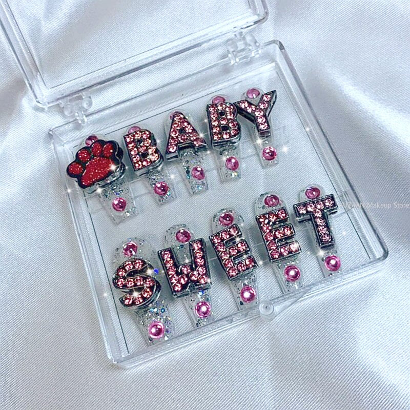 Handmade Purple Glitter Rhinestone Butterfly Fake Nail With Glue Bling Press On Nails Y2K Reusable Coffin False Nails Tips Gift