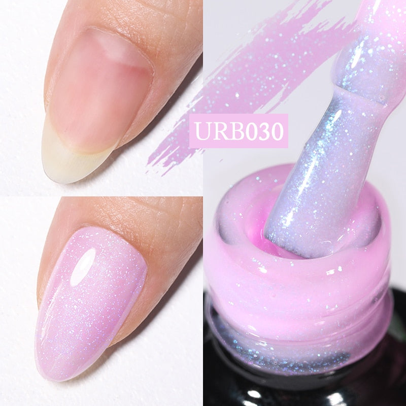 Aurora Rubber Gel Nail Iridescent Pearl Effect Metallic Mirror Nails Manicure Soak Off UV LED No Wipe Top Coat Base Gel