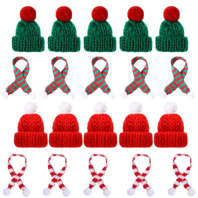 10pcs/20pcs Mini Santa Hat Christmas Scarf Hat Scarf Lollipop Wine Bottle DIY Xmas Party Home Dinner Table Decoration