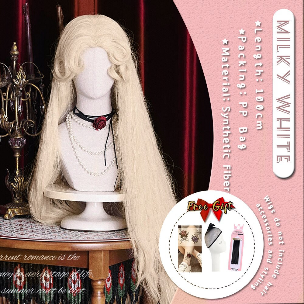 Extra Long Curly Hair with Bangs Cosplay Party Lolita Synthetic Wigs Heat Resistant Fiber