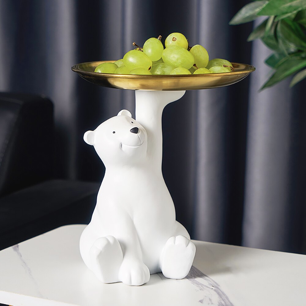 Resin White Bear Statue Modern Creative Animal Polar bear Figurine Home Office Desktop Storage Tray Ornaments Decor Sculpture
