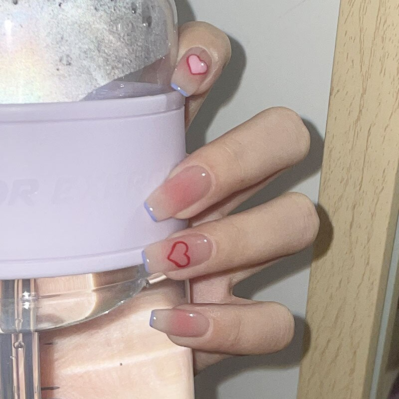 24pcs Press on Nails Short Fake Nails with Glue Jelly Gradient Design Detachable Artificial Nail Acrylic Coffin False Nails Tips