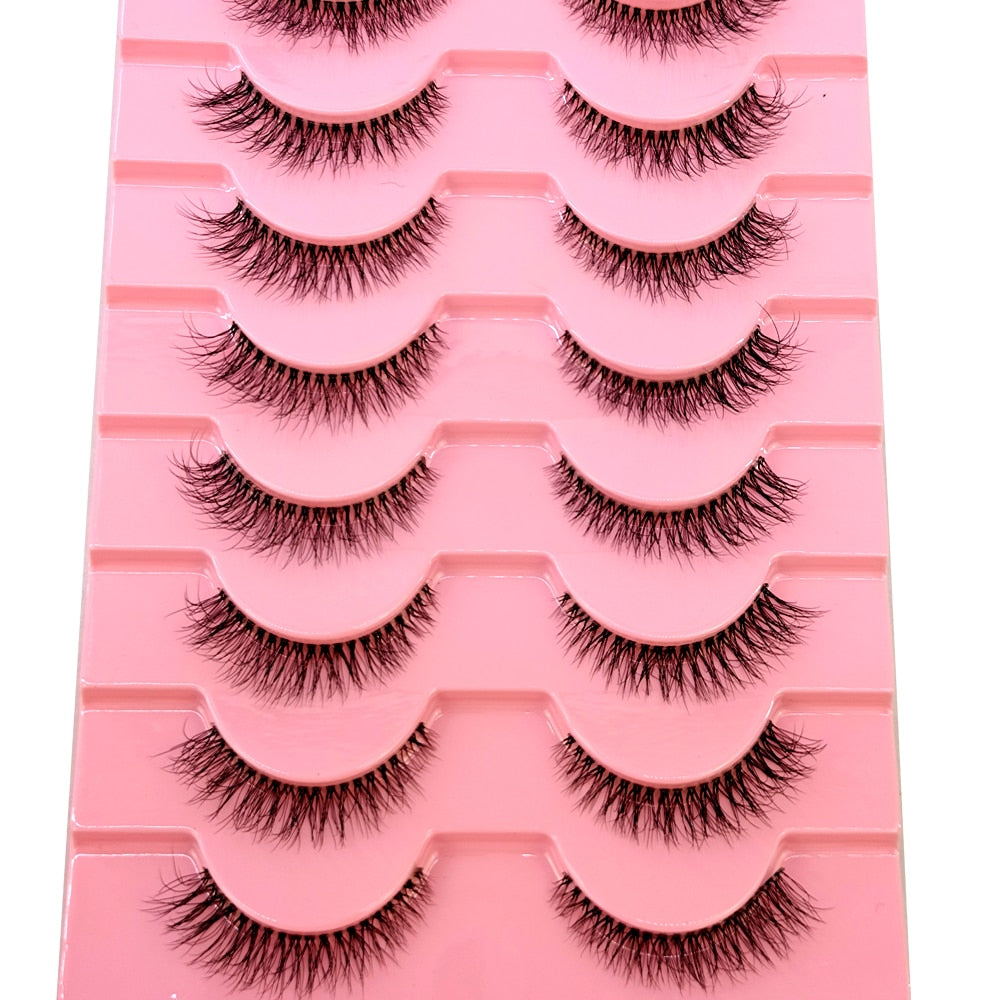 10 Pairs3D Mink Invisible Lash Handmade Crisscross Eyelashes Clear Band Soft Strip Eyelash Natural Long Wispy False Lashes