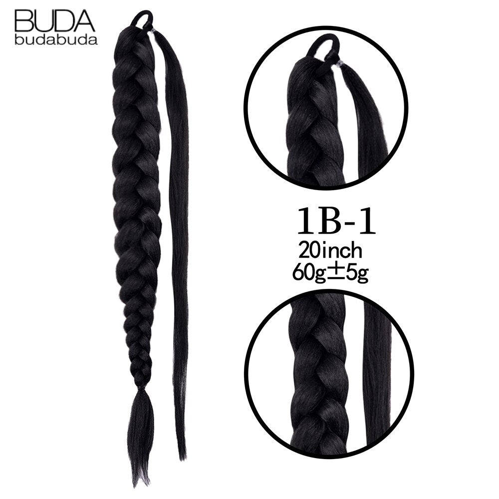 Synthetic Braided Plaited Fishtail Fishbone Drawstring Ponytail 20Inch Long Ombre Blonde Pink Hair Extensions For Women