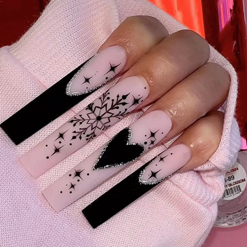24Pcs Wearable False Nails with glue Long Ballerina Pink Press On Nails French Full Cover Coffin Fake Nails tip with rhinestones