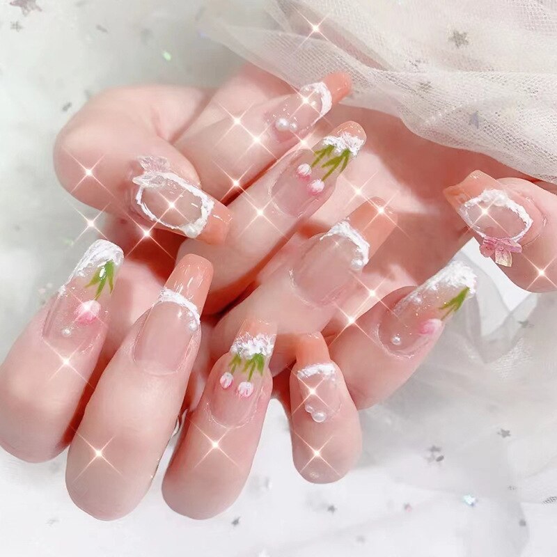 24pcs Press on Nails Short Fake Nails with Glue Jelly Gradient Design Detachable Artificial Nail Acrylic Coffin False Nails Tips