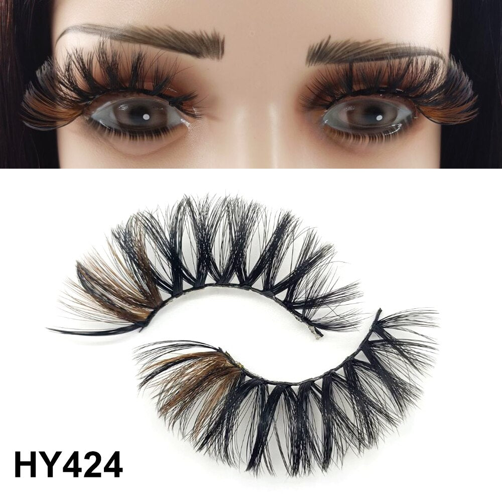 1 Pair 25MM Colored Mink Lashes 5D Fluffy Party Mink Eyelashes Box Package Supplies 3D Pink White Cosplay Fake Eyelashes