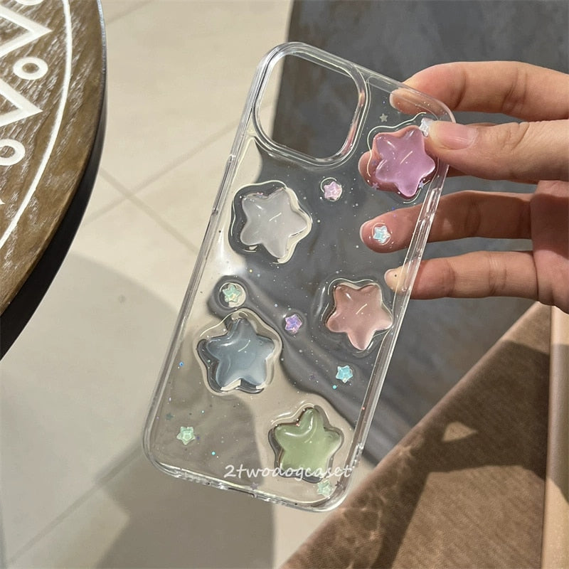 Cute Candy Star Shining Clear Case For Iphone 14 13 12 11 Pro Max MiNi Plus Glitter 3D Epoxy Soft Cover Korea Japan Girl Shell