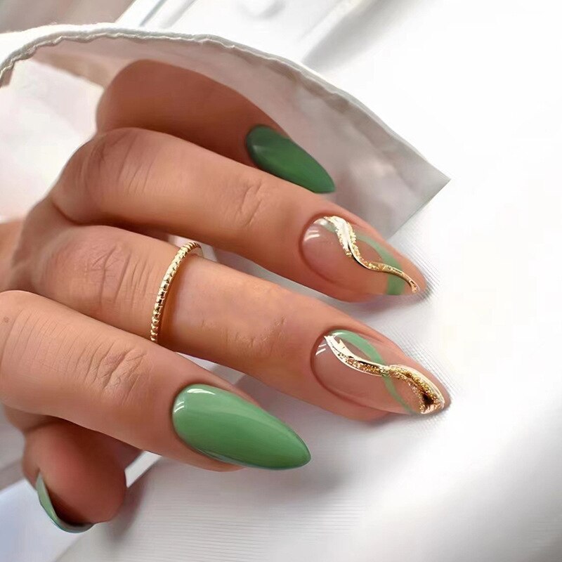24pcs Almond Full Cover y2k black Sweet Fake Nails with glue cool Stiletto press on nails French artificial Nails With designs