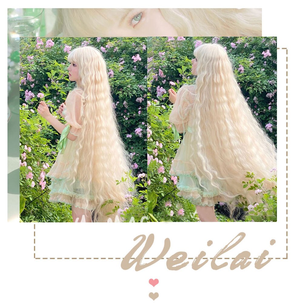 Extra Long Curly Hair with Bangs Cosplay Party Lolita Synthetic Wigs Heat Resistant Fiber
