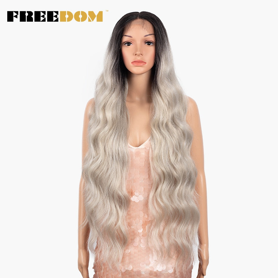 Synthetic Lace Front Wig 36 inch Body Wave Wigs For Women Ombre Blonde Ginger Highlight Wig Long Wavy Cosplay Wigs