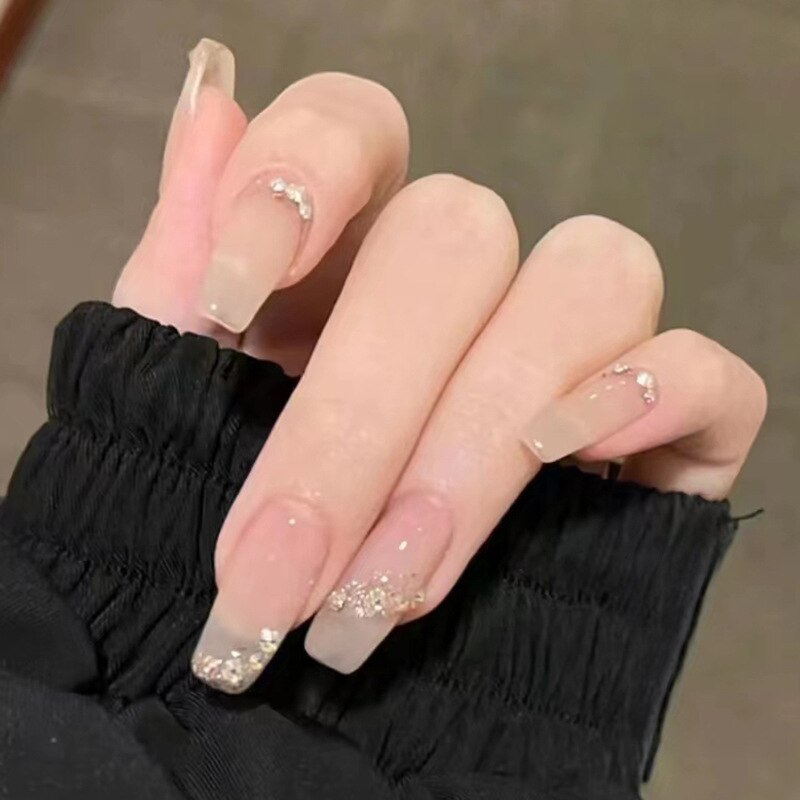 24pcs Butterfly decorated false nails Removable Long Paragraph Manicure fake nail tips full cover acrylic for girls nail
