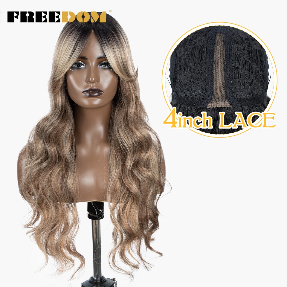 Synthetic Lace Wigs For Black Women Super Long Body Wavy Side Part Lace Wig Brown Ombre Blue Cosplay Wigs Heat Resistant