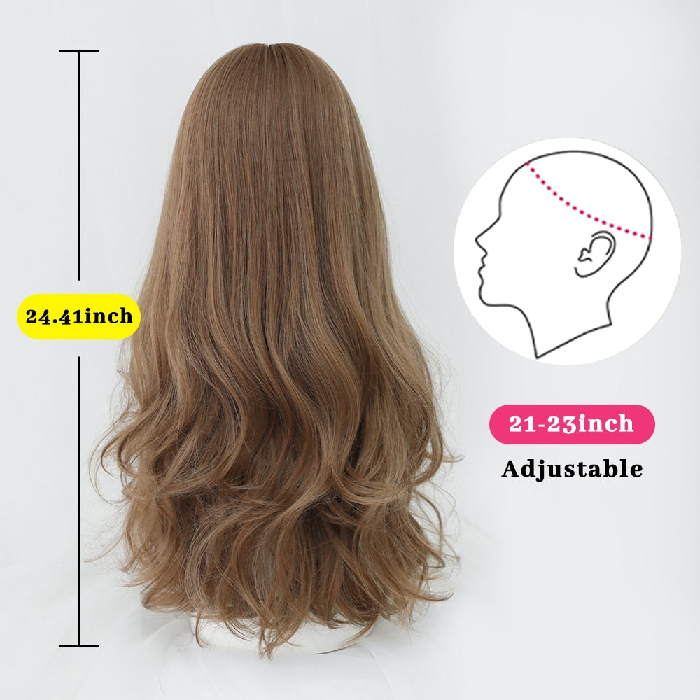 Long Curly Hair Women Wig with Bangs Daily Brown Black Pink Lolita Cosplay Braided Wigs Heat Resistant Fiber