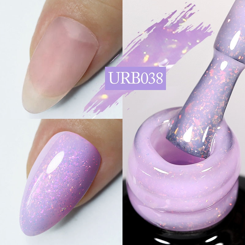Aurora Rubber Gel Nail Iridescent Pearl Effect Metallic Mirror Nails Manicure Soak Off UV LED No Wipe Top Coat Base Gel