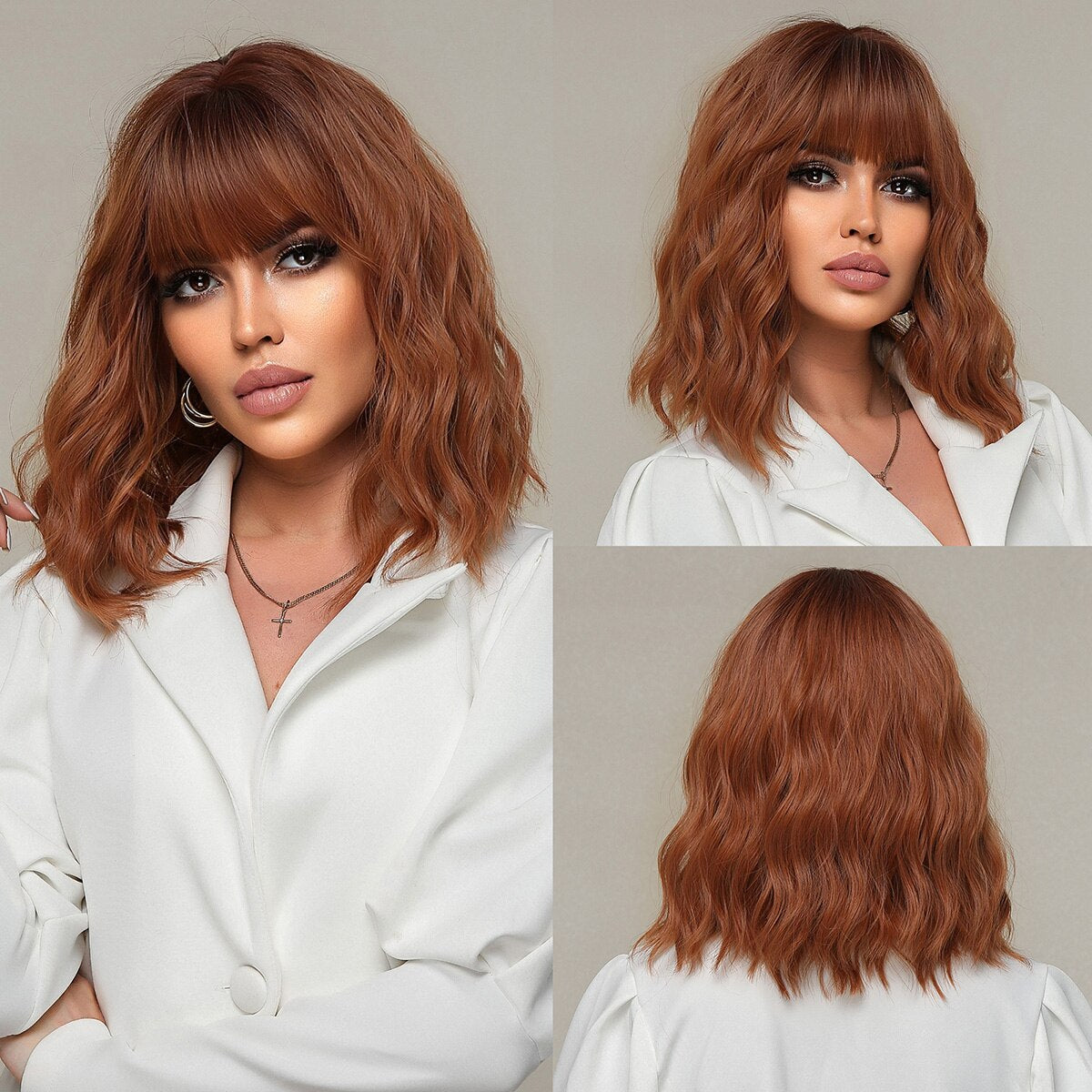 Grey Wavy Bob Wigs With Bangs Short Blonde Wavy Bob With Dark Roots