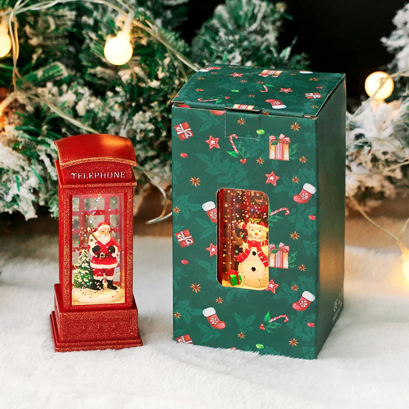 Christmas phone booth light table for the elderly decorated with Christmas tree ornaments snowman home decoration accessories