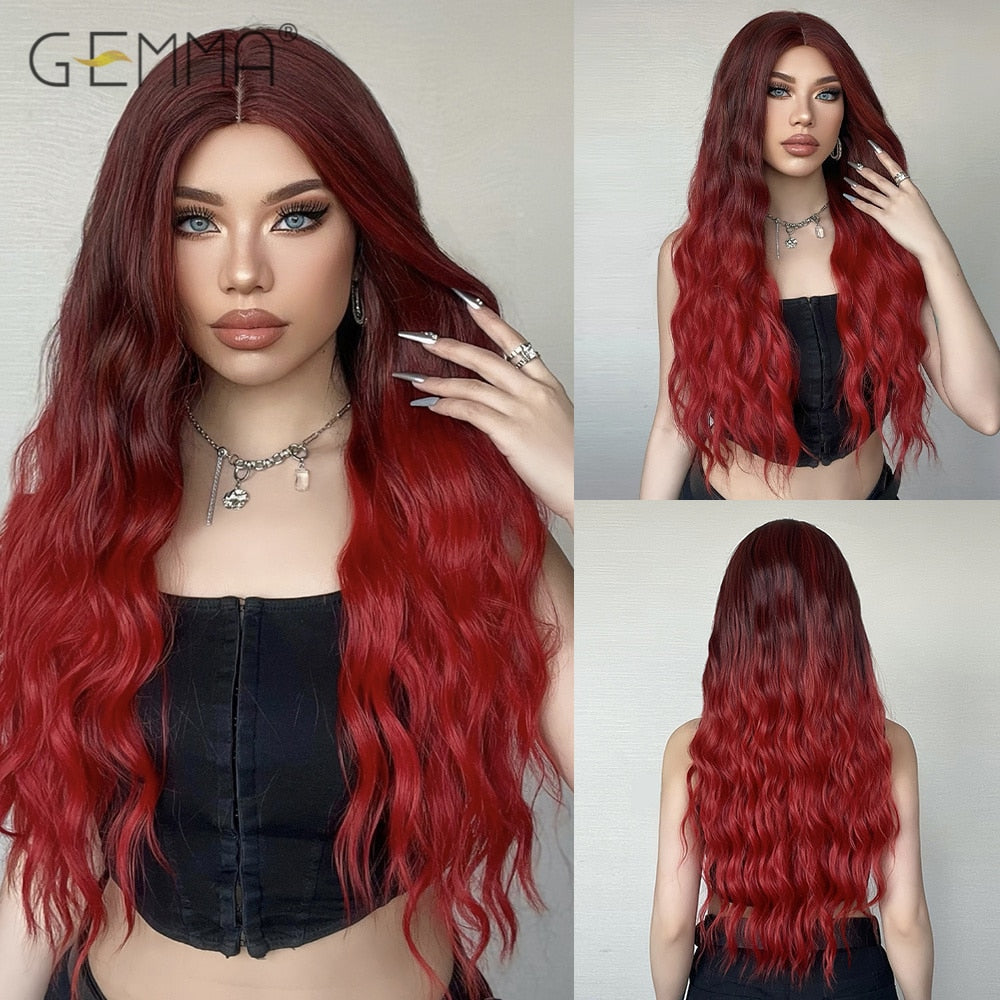 Long Wavy Black Natural Hair Wig Synthetic Middle Part Wigs for Black Women Heat Resistant Water Wave Cosplay Daily Use Wig
