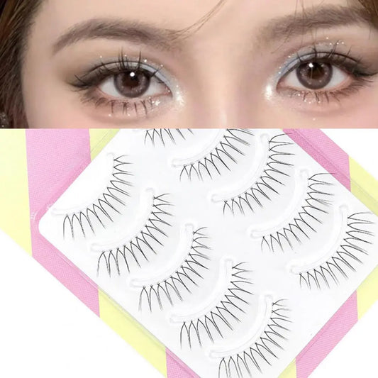 5Pair/Set Artificial Eyelashes 3D Thick Magnify Eyes Transparent Stem Handmade V-shaped Extension Eyelashes