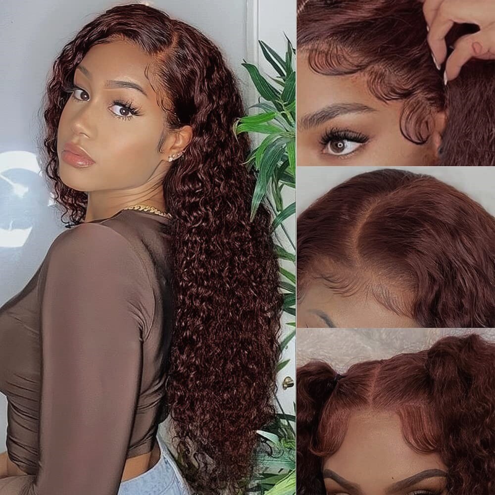Reddish Brown Kinky Curly Synthetic 13X4 Lace Front Wigs For Women Copper Red Pre Plucked With Baby Hair Lace Closured Wig