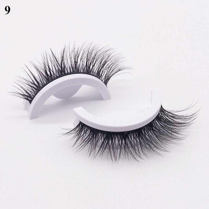 1 pair Self-adhesive False Eyelashes Glue Free 3D Strip Reusable Lashes Extension 3 Seconds To Wear Faux Mink Eyelash